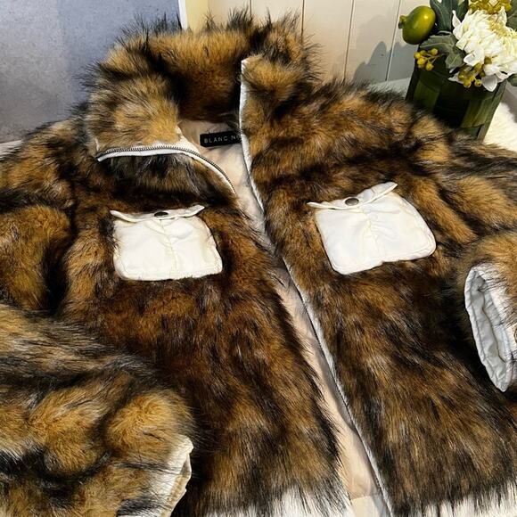 NEW Blanc Noir Faux Fur Reversible Puffer Winter Apres Ski Jacket Natural M NWT - Picture 14 of 16